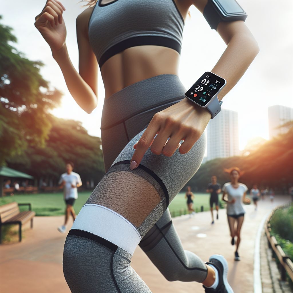 runner using a fitness tracking app in a city park