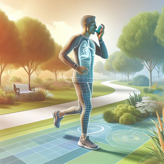 runner with asthma inhaler in a park