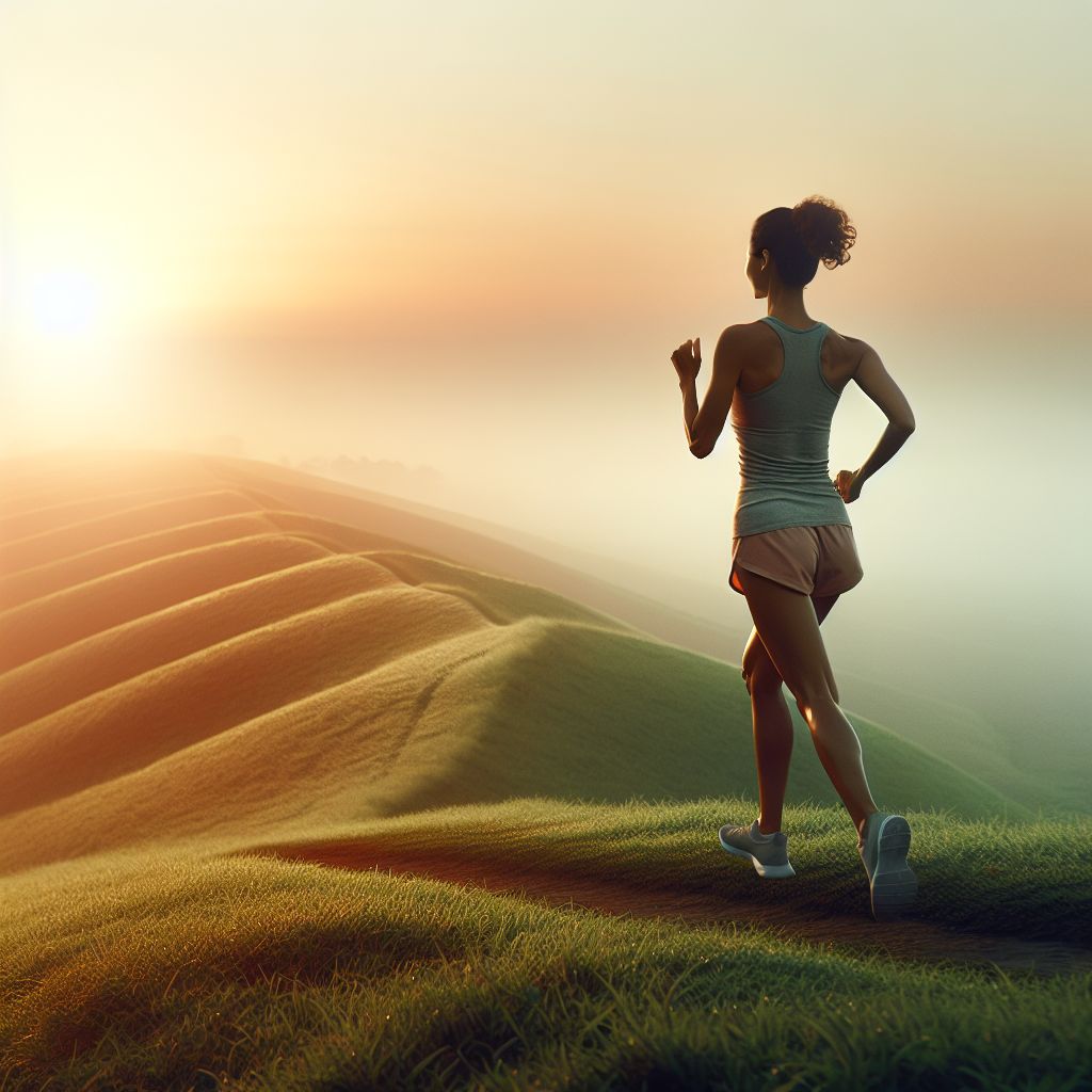 runner on a hill during sunrise